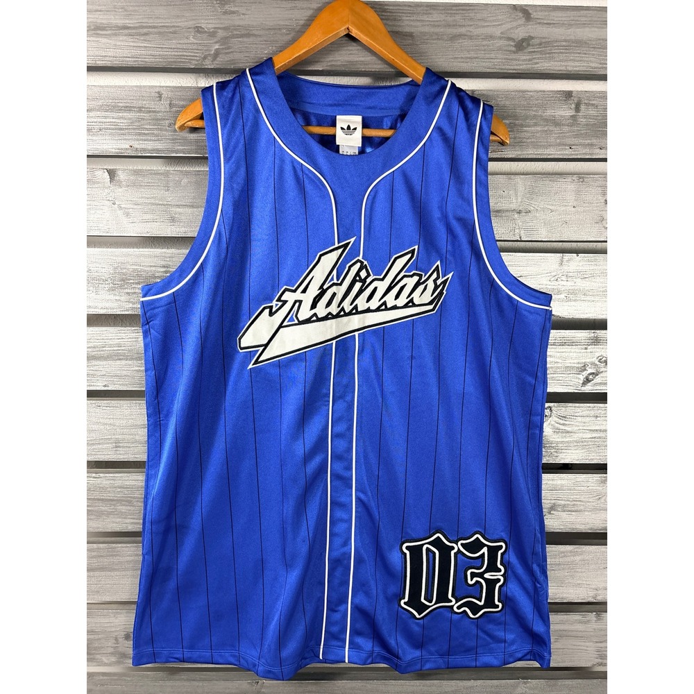 Adidas Originals Blue Pinstripe Basketball Jersey Dress Womens XL Logo Trefoil